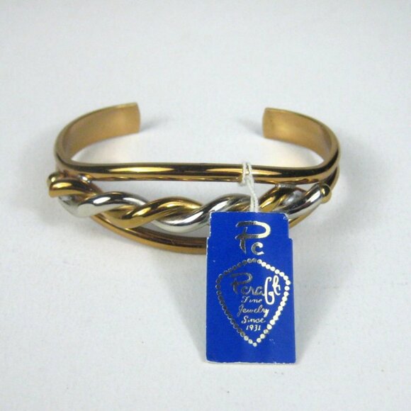Pcraft Jewelry Gold Tone Silver Tone Twisted Cuff Bracelet Tag Two Tone - Picture 1 of 7